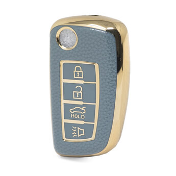 Nano High Quality Gold Leather Cover For Nissan Flip Remote Key...