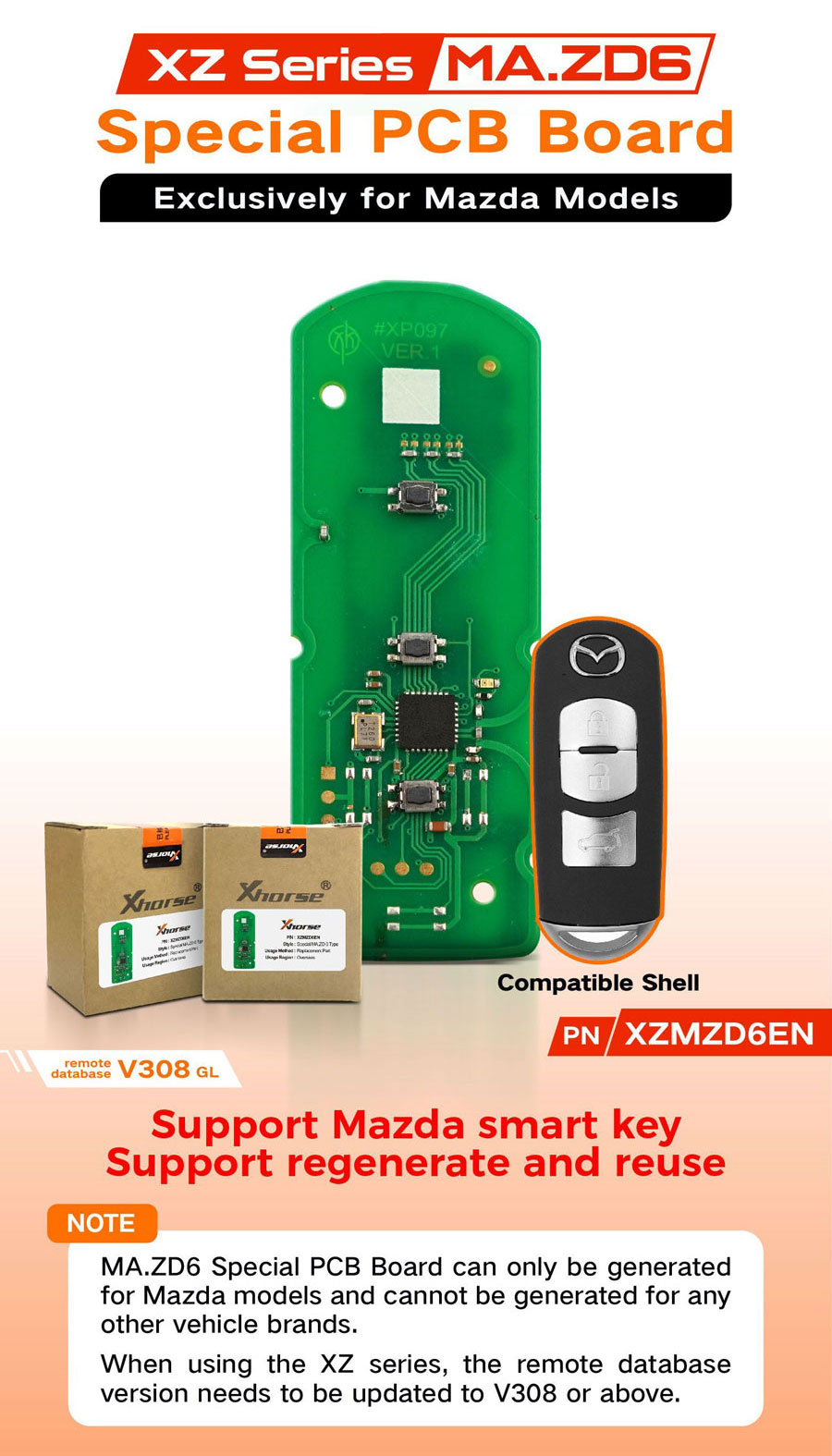 New Xhorse XZMZD6EN Special PCB Remote Key 3 Buttons Exclusively for Mazda regenerate and reuse  | Emirates Keys